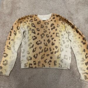 MOTHER Leopard Print Crewneck Sweater in Brown, Cream, Yellow